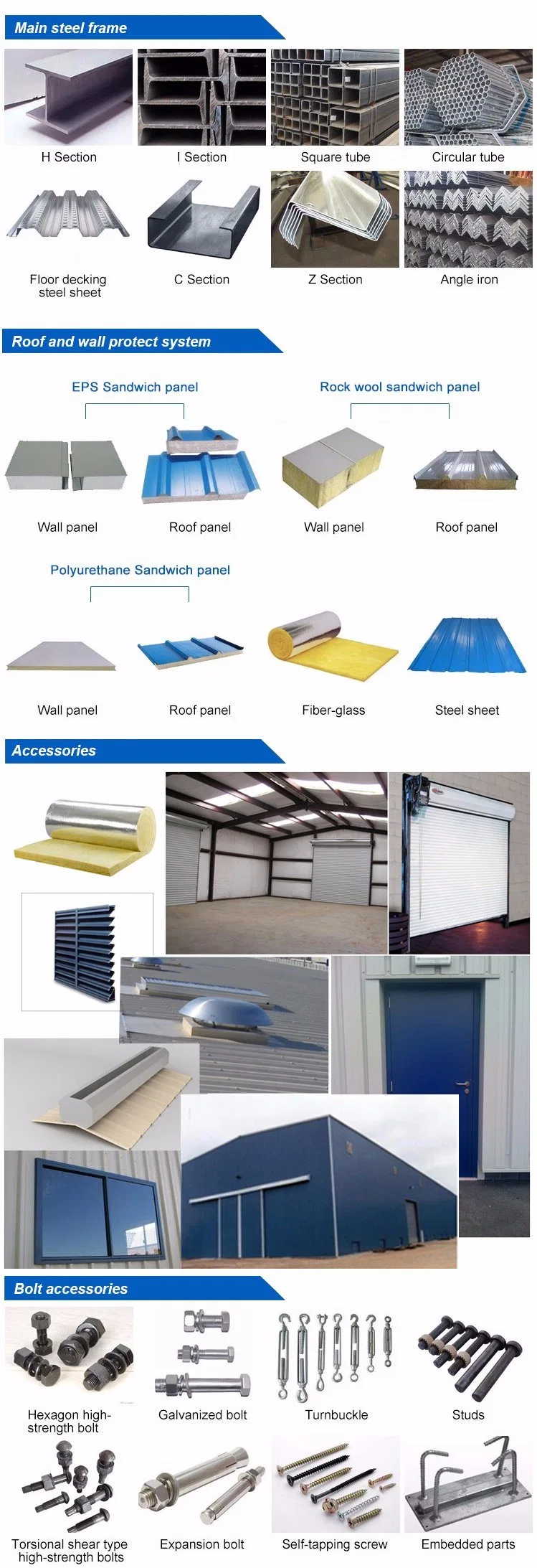 Long Span Light Frame Warehouse Steel Structure Building H Beam Shed Steel Hangar